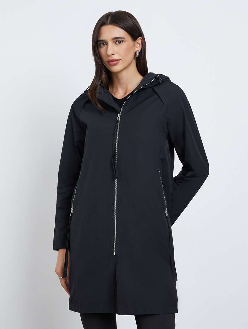 women solid long sleeve hooded jacket - 22287968 -  Standard Image - 1