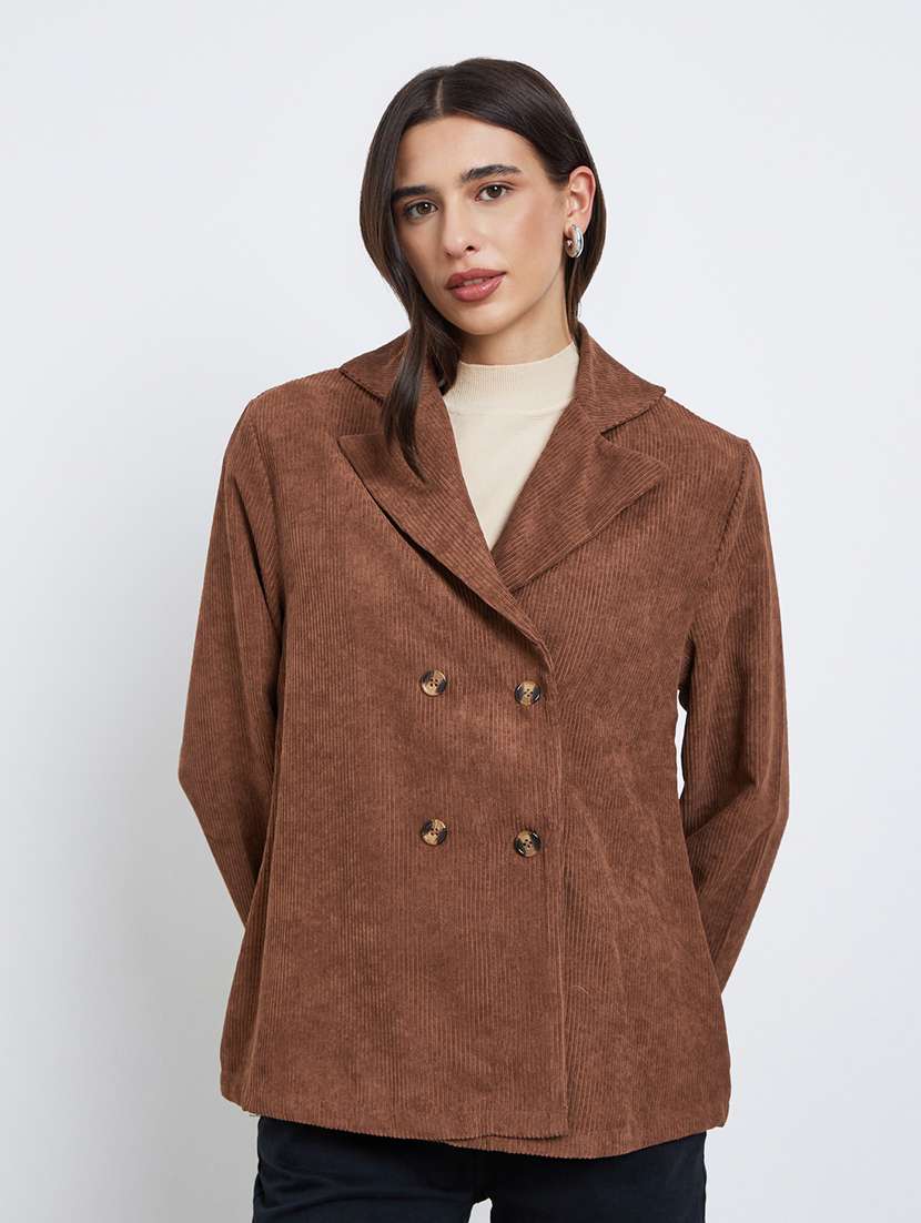 women solid lapel neck long sleeve blazer - 22287971 -  Standard Image - 1