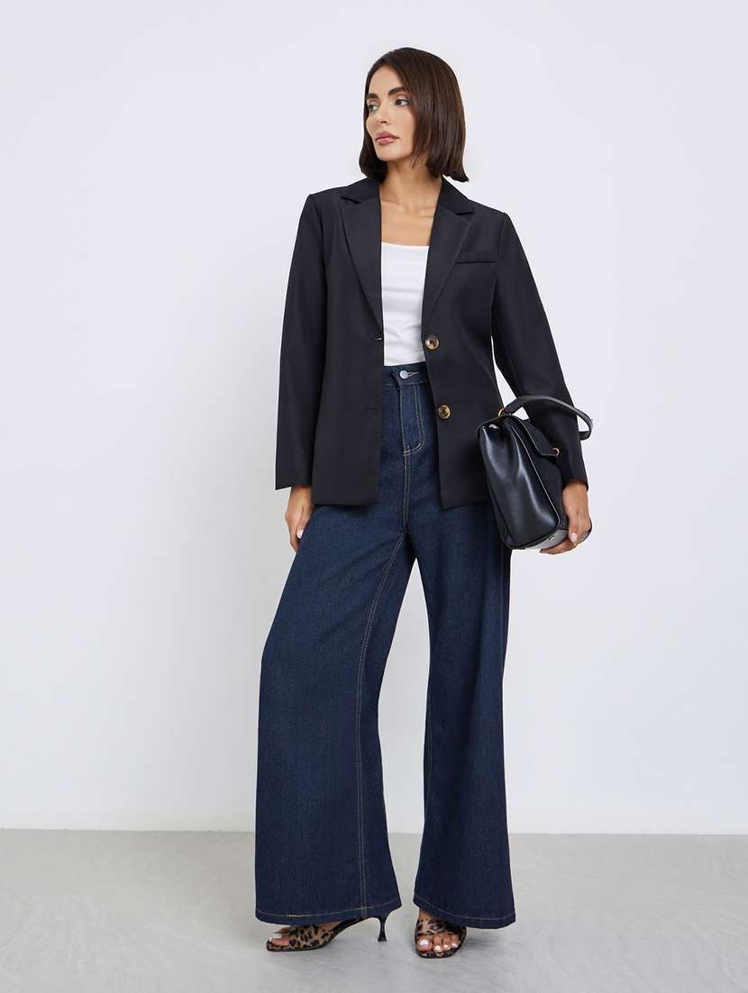 women solid lapel neck long sleeve blazer - 22287972 -  Standard Image - 4