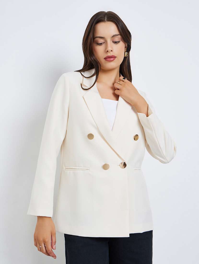 women solid lapel neck long sleeve blazer - 22287977 -  Standard Image - 1