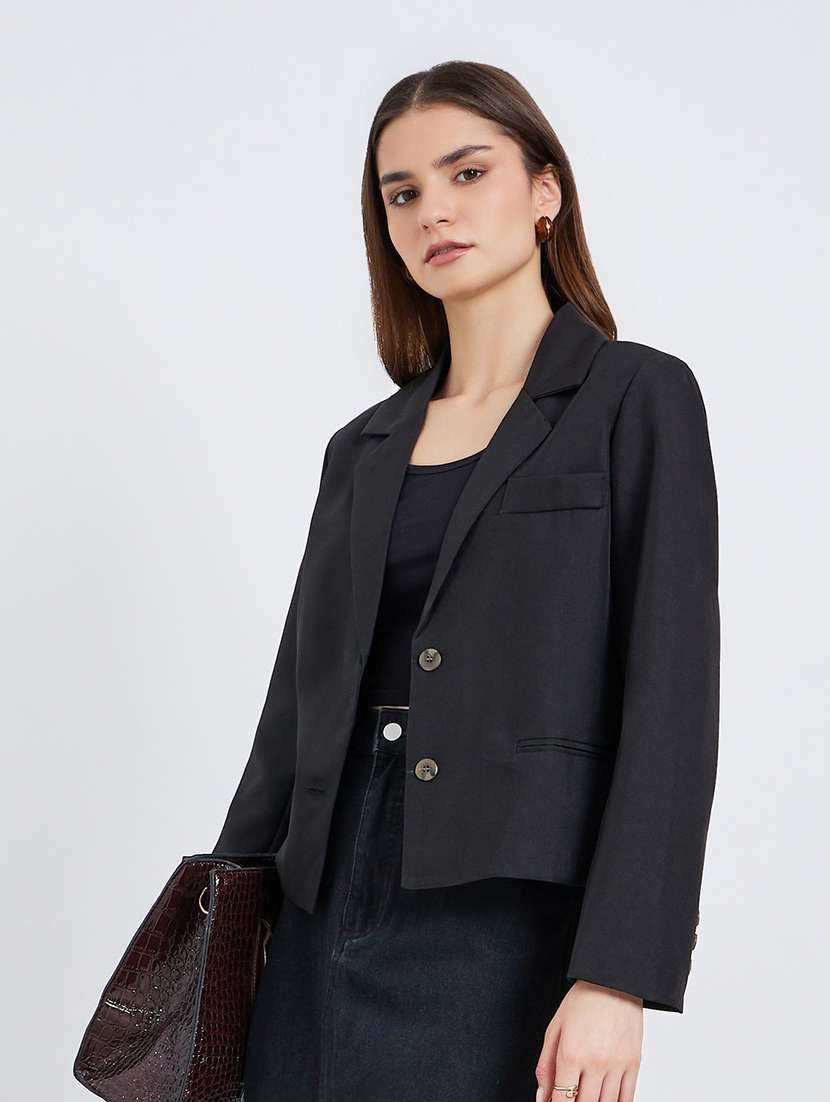 women solid lapel neck long sleeve blazer - 22287980 -  Standard Image - 1