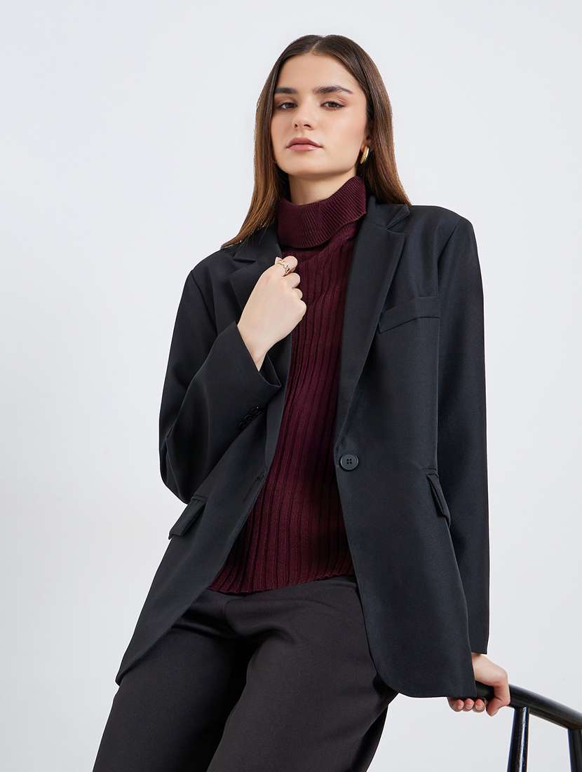 women solid long sleeve single breasted blazer - 22287982 -  Standard Image - 1