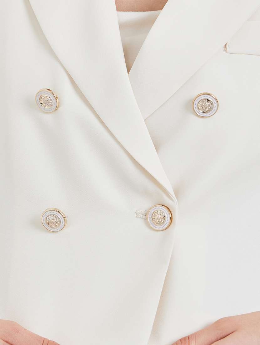 women solid lapel neck long sleeve crop blazer - 22287984 -  Standard Image - 4