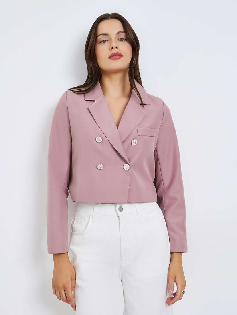 women solid long sleeve double breasted blazer - 22287985 -  Standard Image - 1