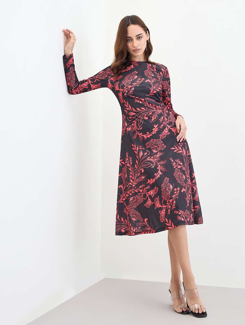 women printed long sleeve a-line dress - 22287991 -  Standard Image - 1