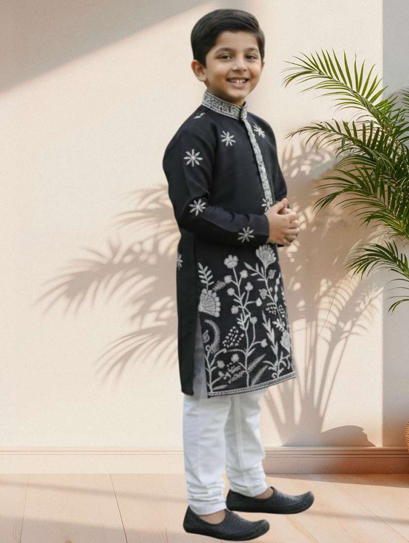 boys embroidered long sleeve kurta and pyjama set - 22287994 -  Standard Image - 1