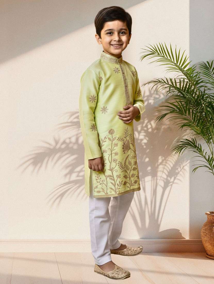boys embroidered long sleeve kurta and pyjama set - 22287995 -  Standard Image - 1
