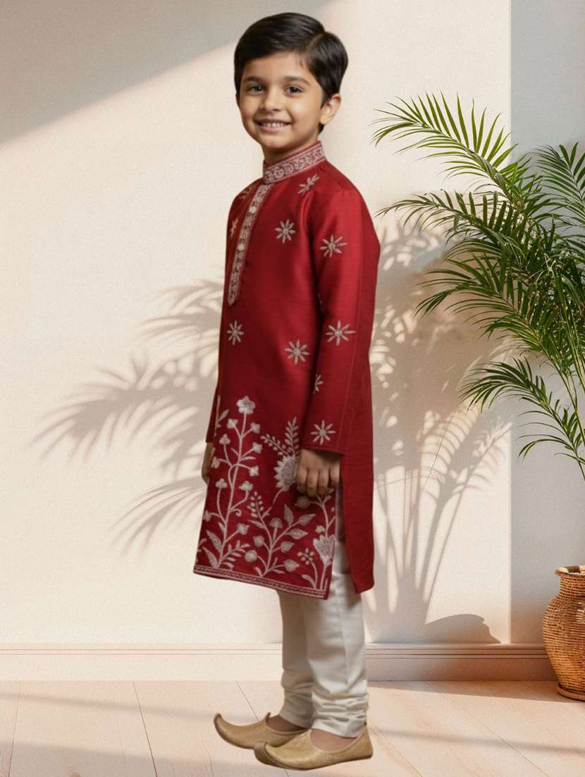 boys embroidered long sleeve kurta and pyjama set - 22287998 -  Standard Image - 1