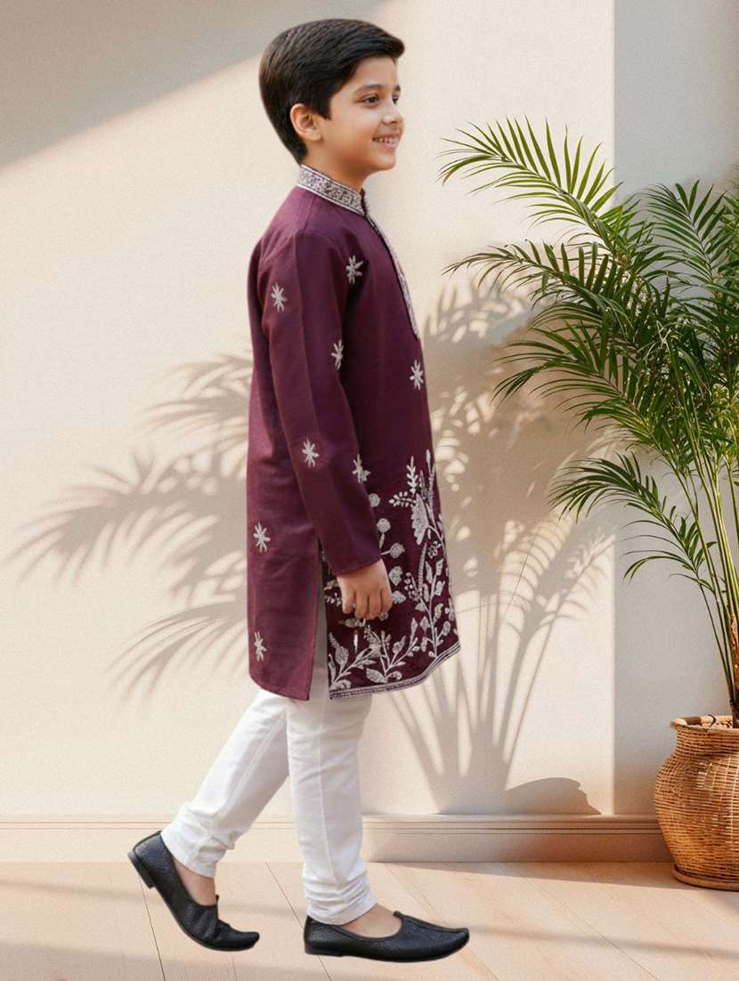 boys embroidered long sleeve kurta and pyjama set - 22288000 -  Standard Image - 1