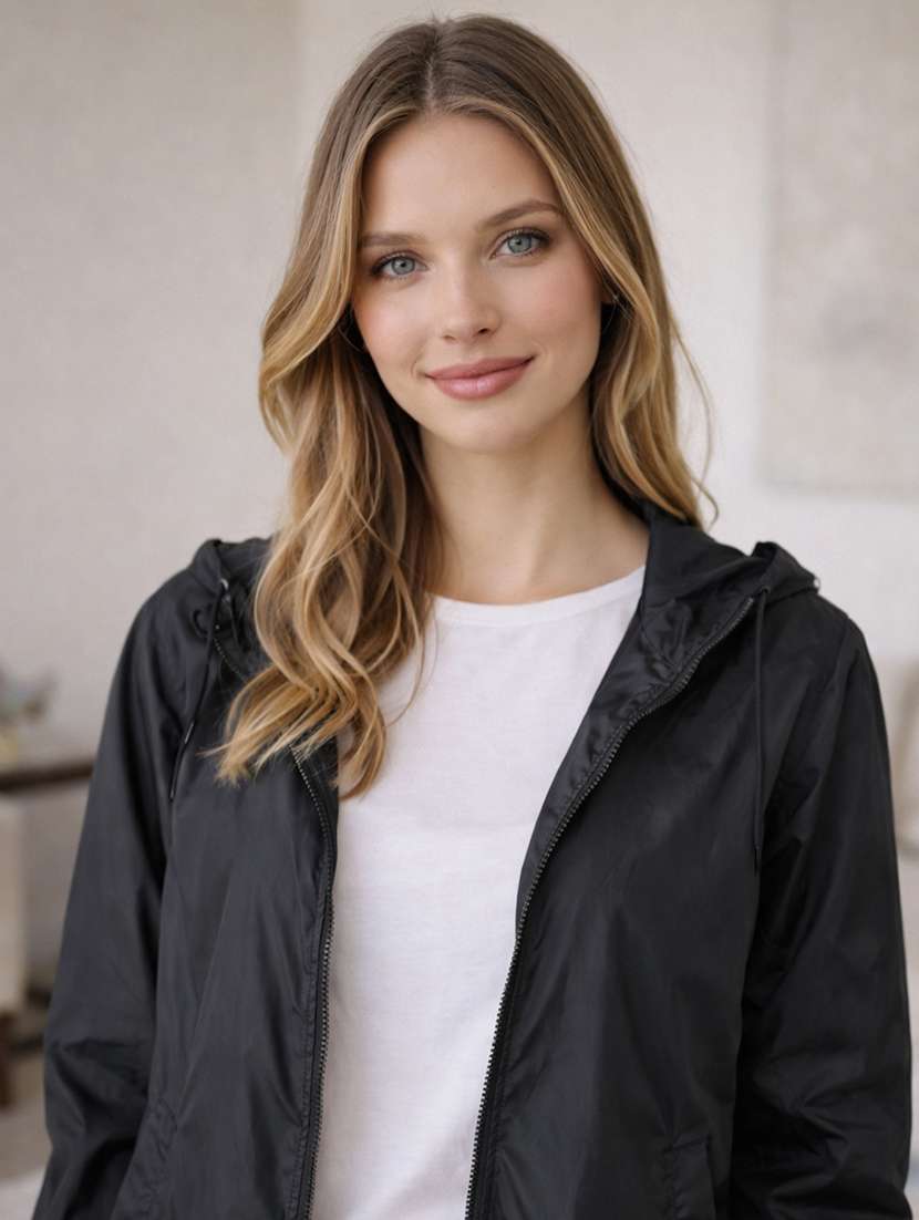 women solid long sleeve hooded windcheater jacket - 22288013 -  Standard Image - 1