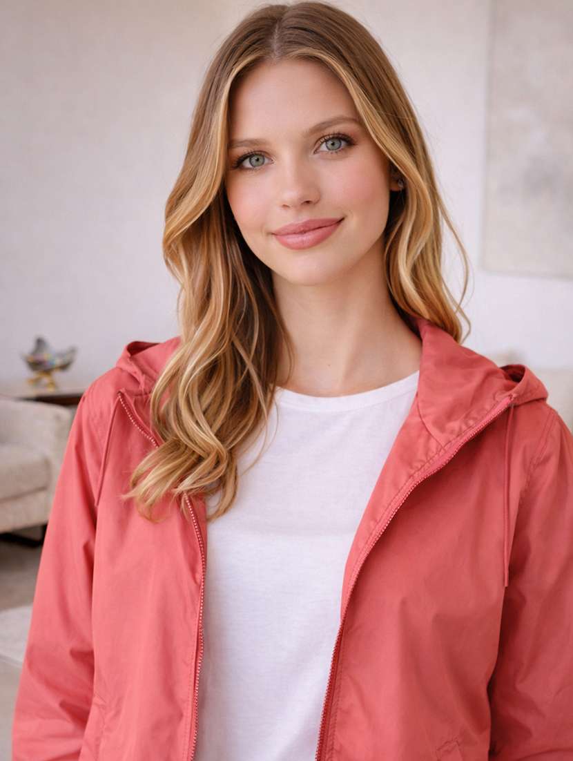 women solid long sleeve hooded windcheater jacket - 22288014 -  Standard Image - 1