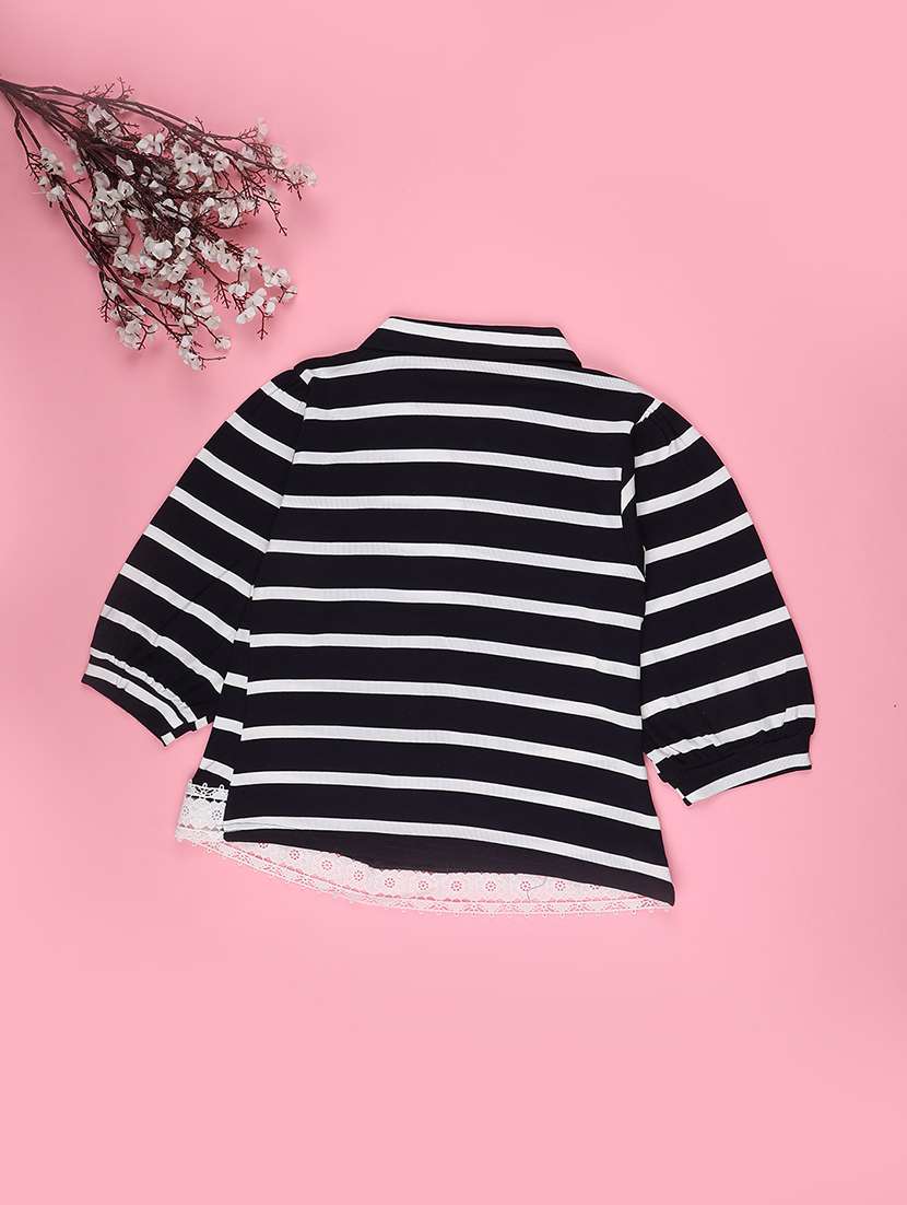 Girls Striped Collared Long Sleeve Top - 22288264 -  Standard Image - 1