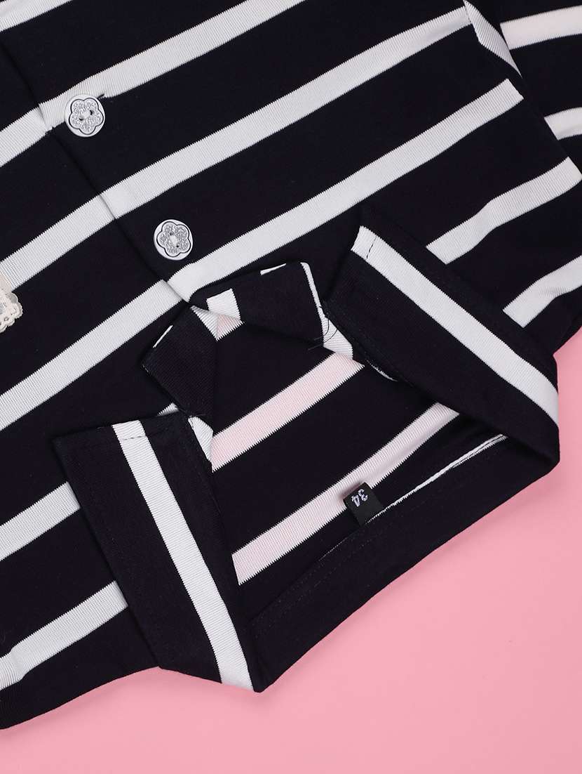 Girls Striped Collared Long Sleeve Top - 22288264 -  Standard Image - 4