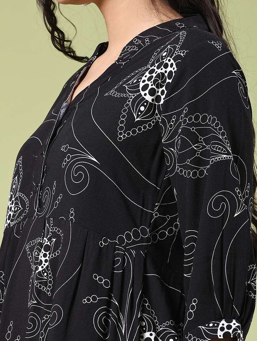 women printed three quarter sleeve flared dress - 22288413 -  Standard Image - 1