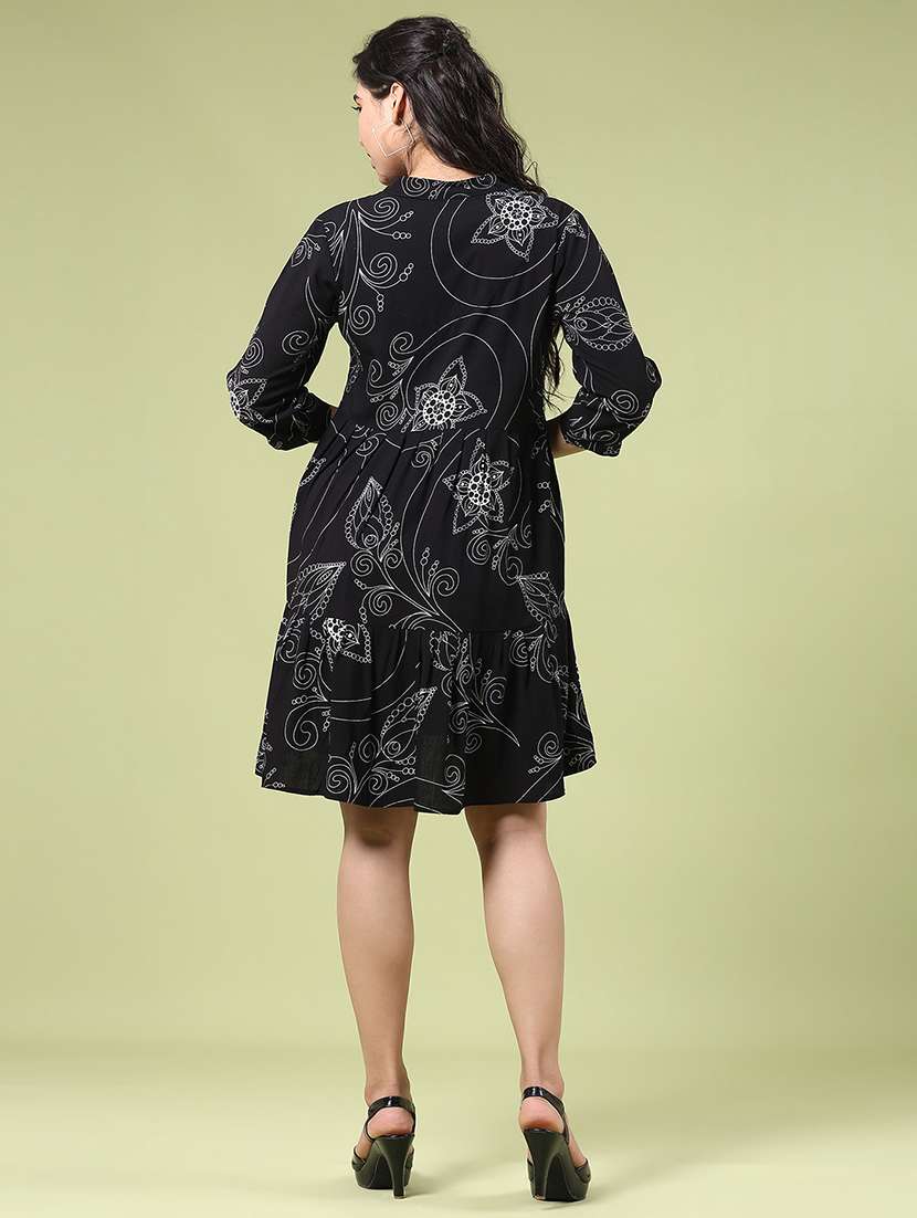 women printed three quarter sleeve flared dress - 22288413 -  Standard Image - 4