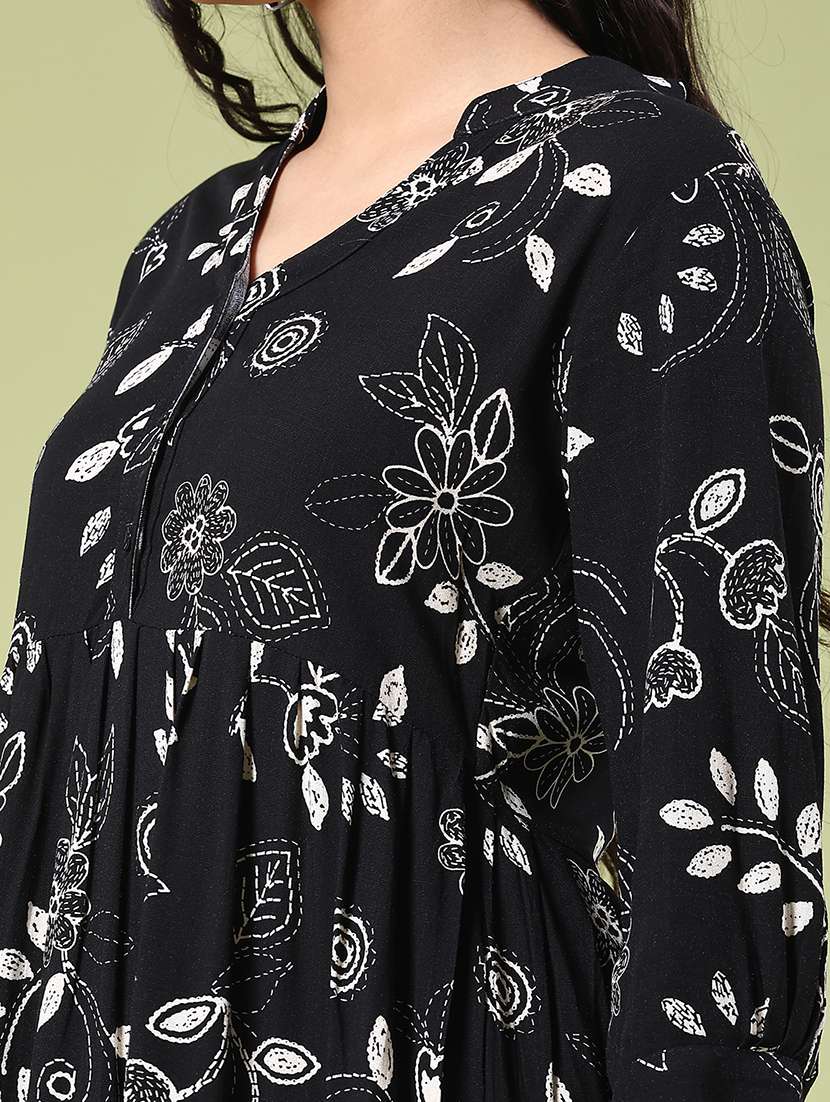 women printed three quarter sleeve tiered dress - 22288414 -  Standard Image - 1