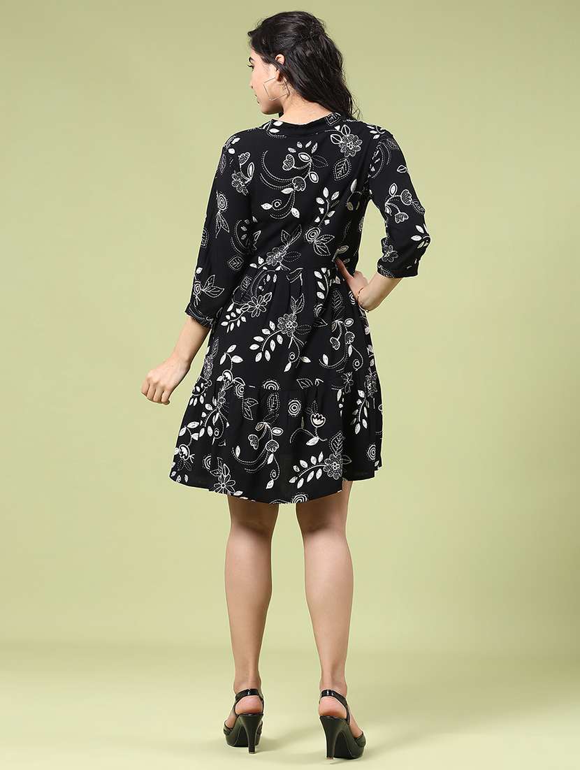women printed three quarter sleeve tiered dress - 22288414 -  Standard Image - 4