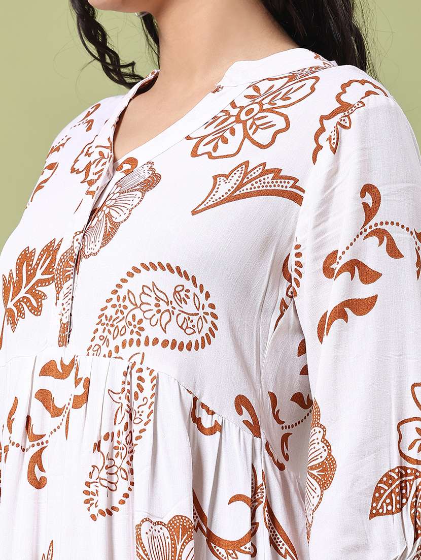 women printed three quarter sleeve tiered dress - 22288415 -  Standard Image - 1