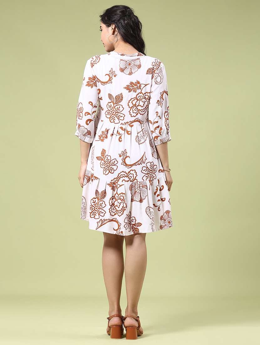 women printed three quarter sleeve tiered dress - 22288415 -  Standard Image - 4