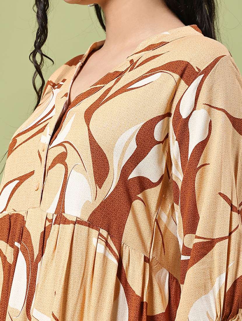 women printed three quarter sleeve tiered dress - 22288416 -  Standard Image - 1