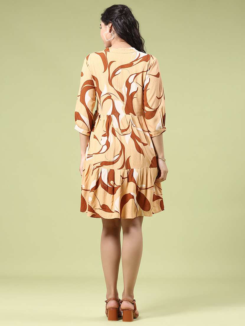women printed three quarter sleeve tiered dress - 22288416 -  Standard Image - 4