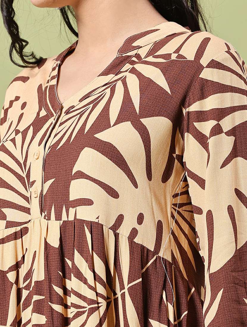 women printed three quarter sleeve tiered dress - 22288417 -  Standard Image - 1