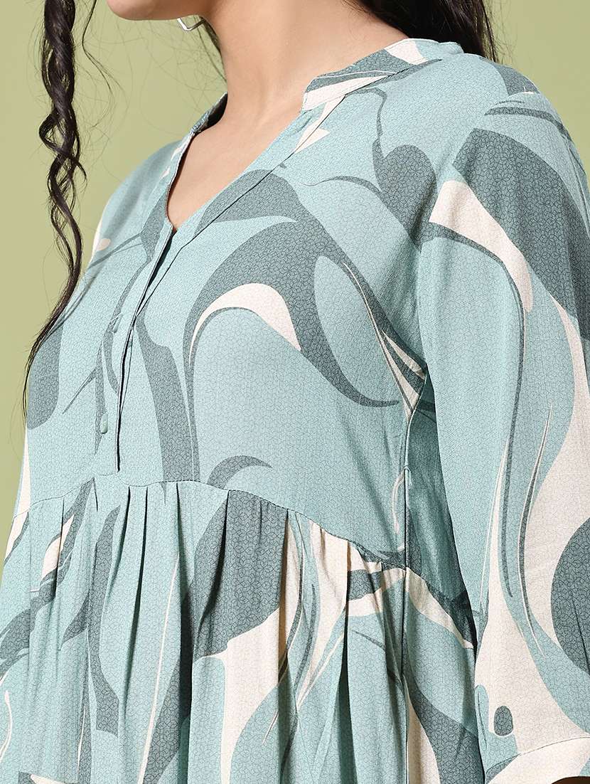women printed three quarter sleeve tiered dress - 22288418 -  Standard Image - 1