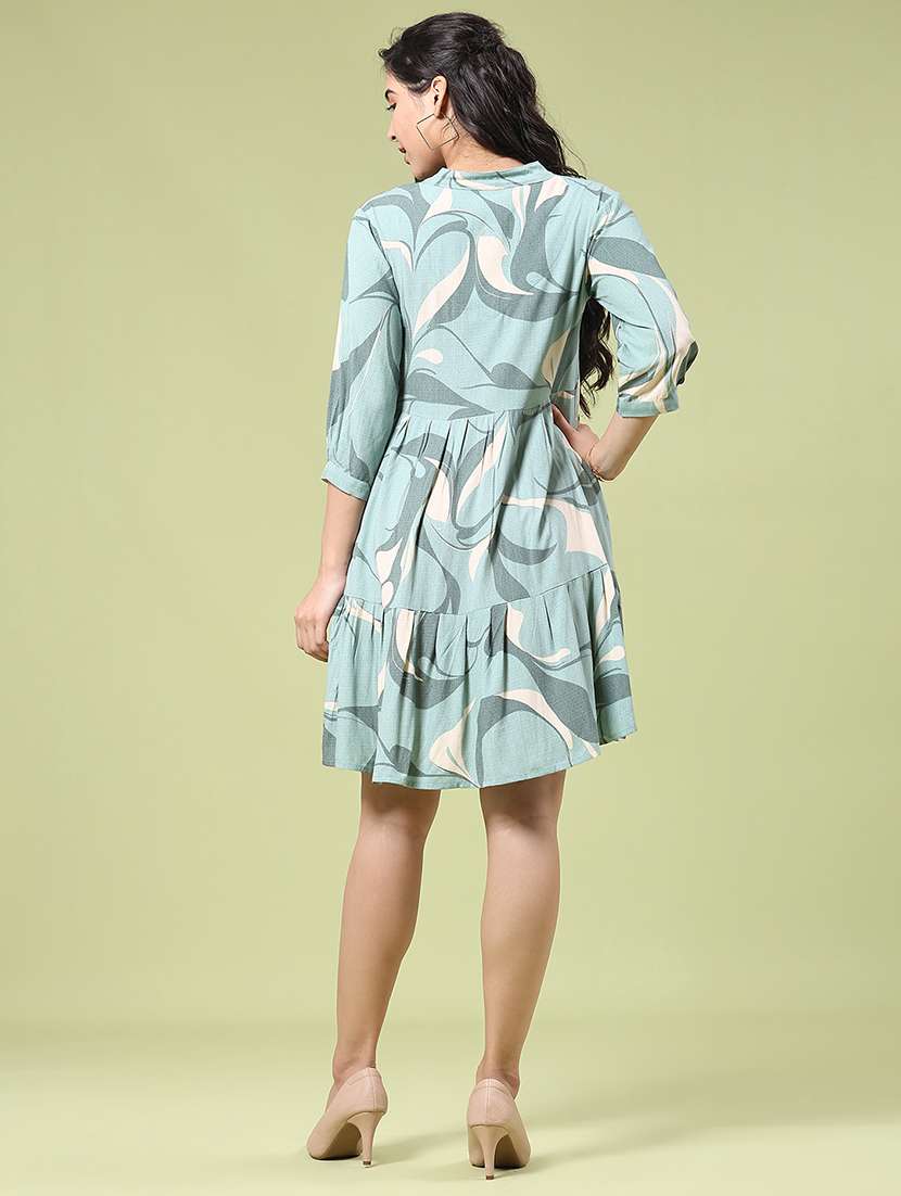women printed three quarter sleeve tiered dress - 22288418 -  Standard Image - 4