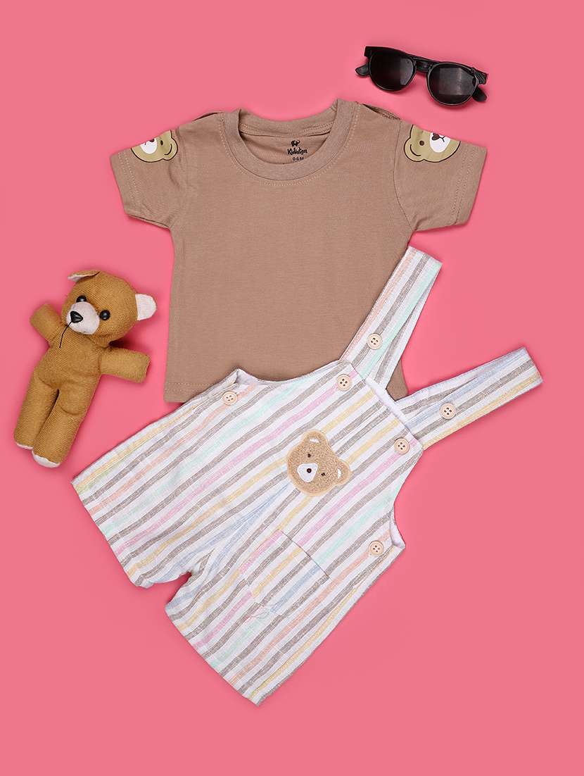 Kids Striped Short Sleeve T-shirt & Dunagree Set - 22288454 -  Standard Image - 1
