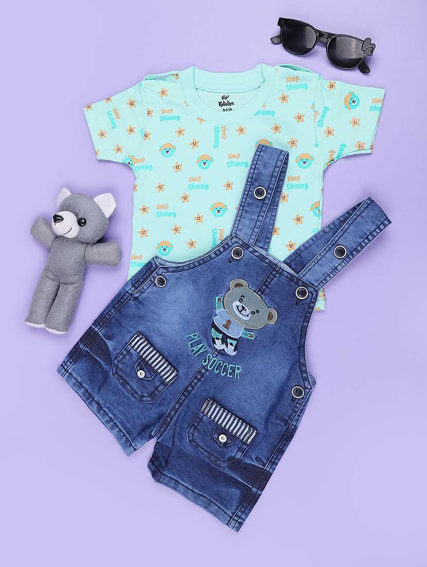 Kids Printed Short Sleeve T-shirt & Dunagree Set - 22288456 -  Standard Image - 1