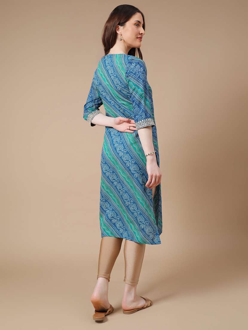 blue cotton straight kurta - 22288473 -  Standard Image - 4