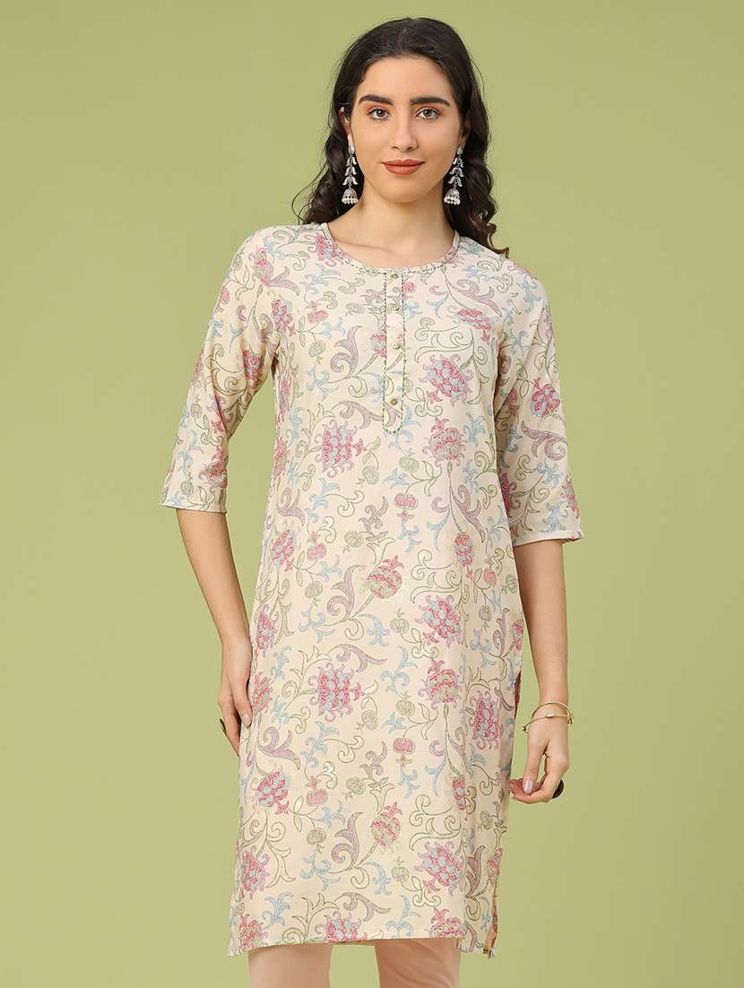 women floral three quarter sleeve straight kurta