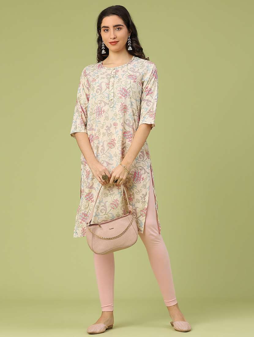 women floral three quarter sleeve straight kurta - 22288476 -  Standard Image - 4