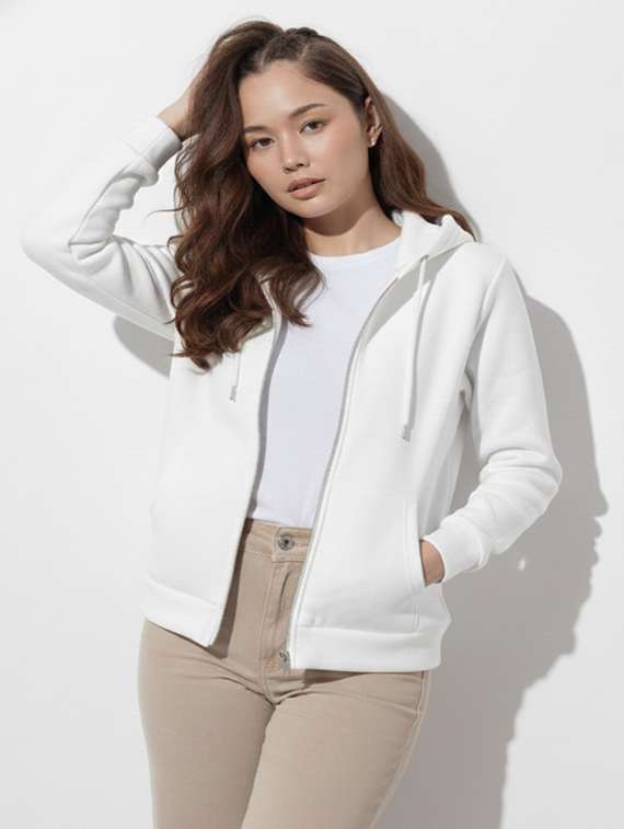 women solid long sleeve hooded sweatshirt - 22288614 -  Standard Image - 1