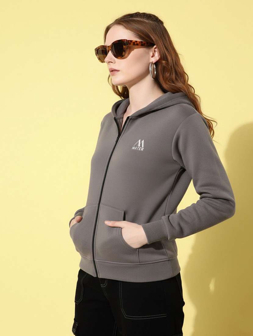 women solid long sleeve hooded sweatshirt - 22288615 -  Standard Image - 1