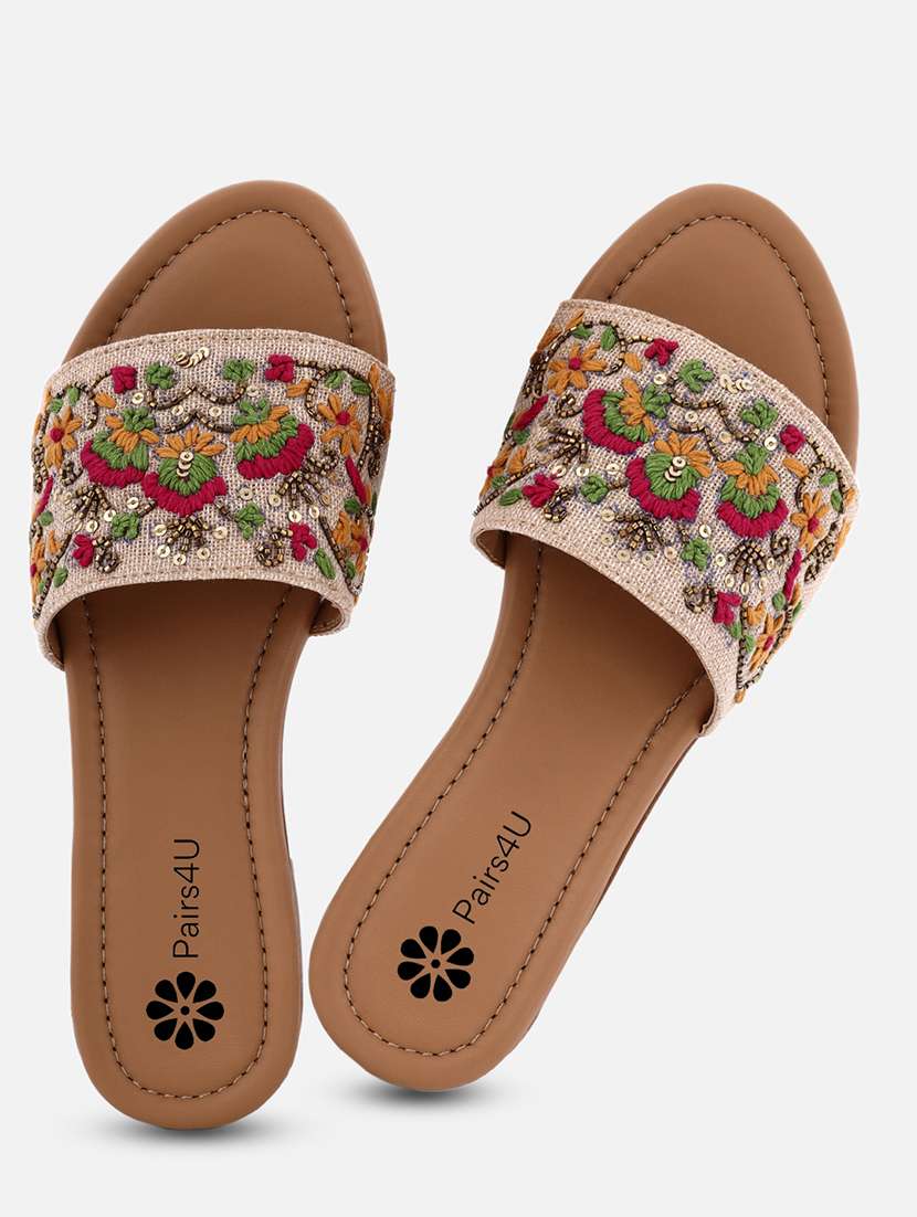 women embroidered slip on flat sandal - 22288677 -  Standard Image - 1