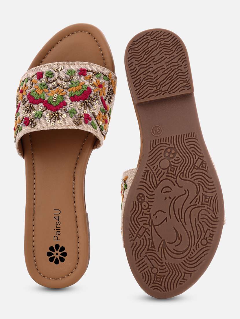 women embroidered slip on flat sandal - 22288677 -  Standard Image - 4