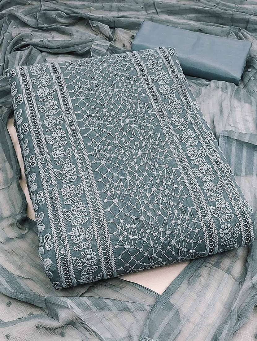 women solid with work unstitched suit set