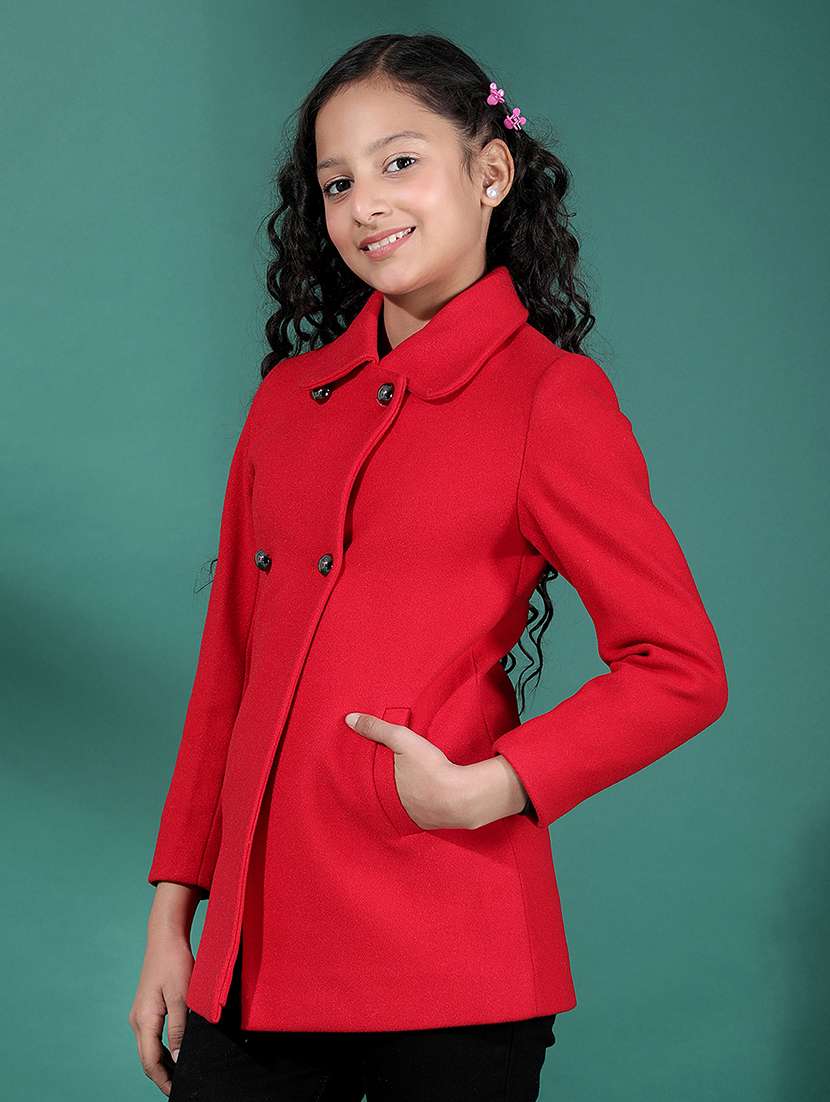 girls solid collared long sleeve coat - 22288780 -  Standard Image - 1