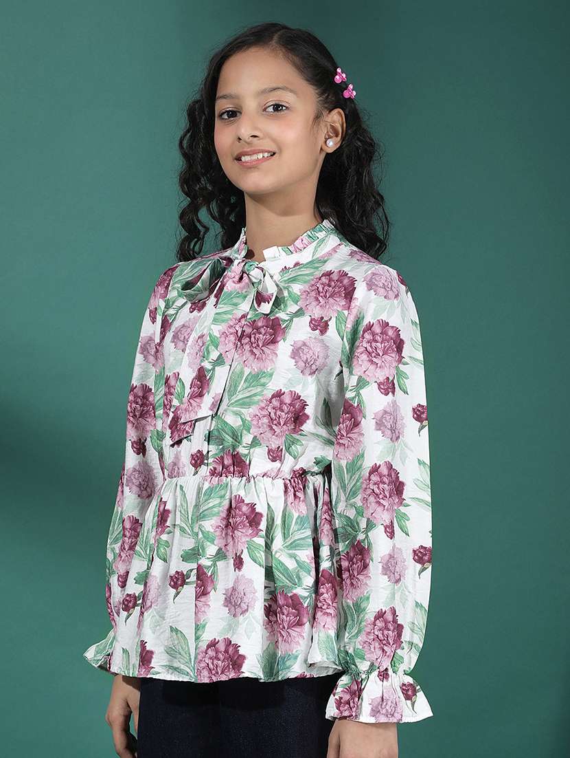 girls floral print puff sleeve peplum top - 22288798 -  Standard Image - 1