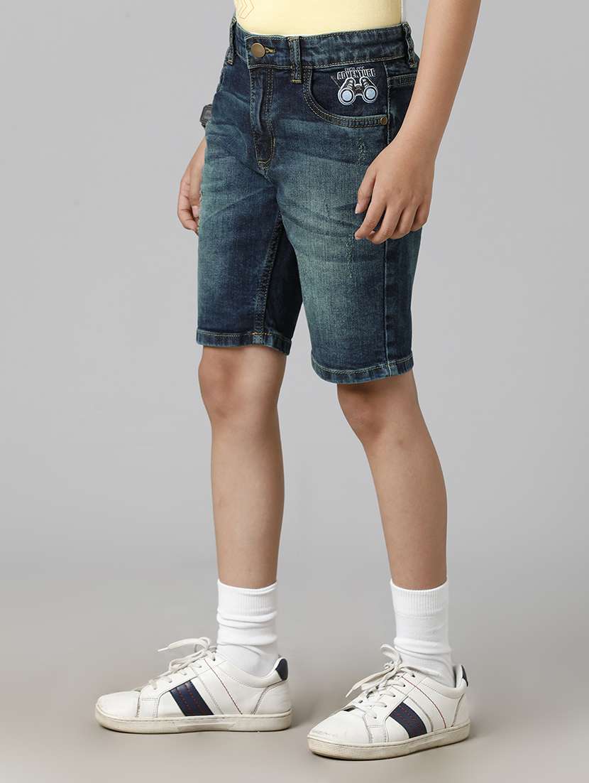 boys solid mid rise denim shorts