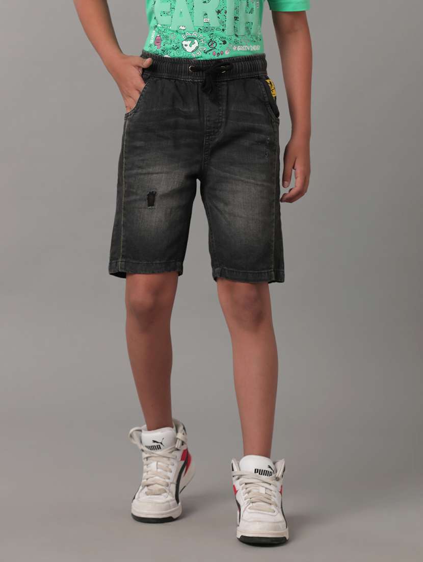 boys solid mid rise denim shorts