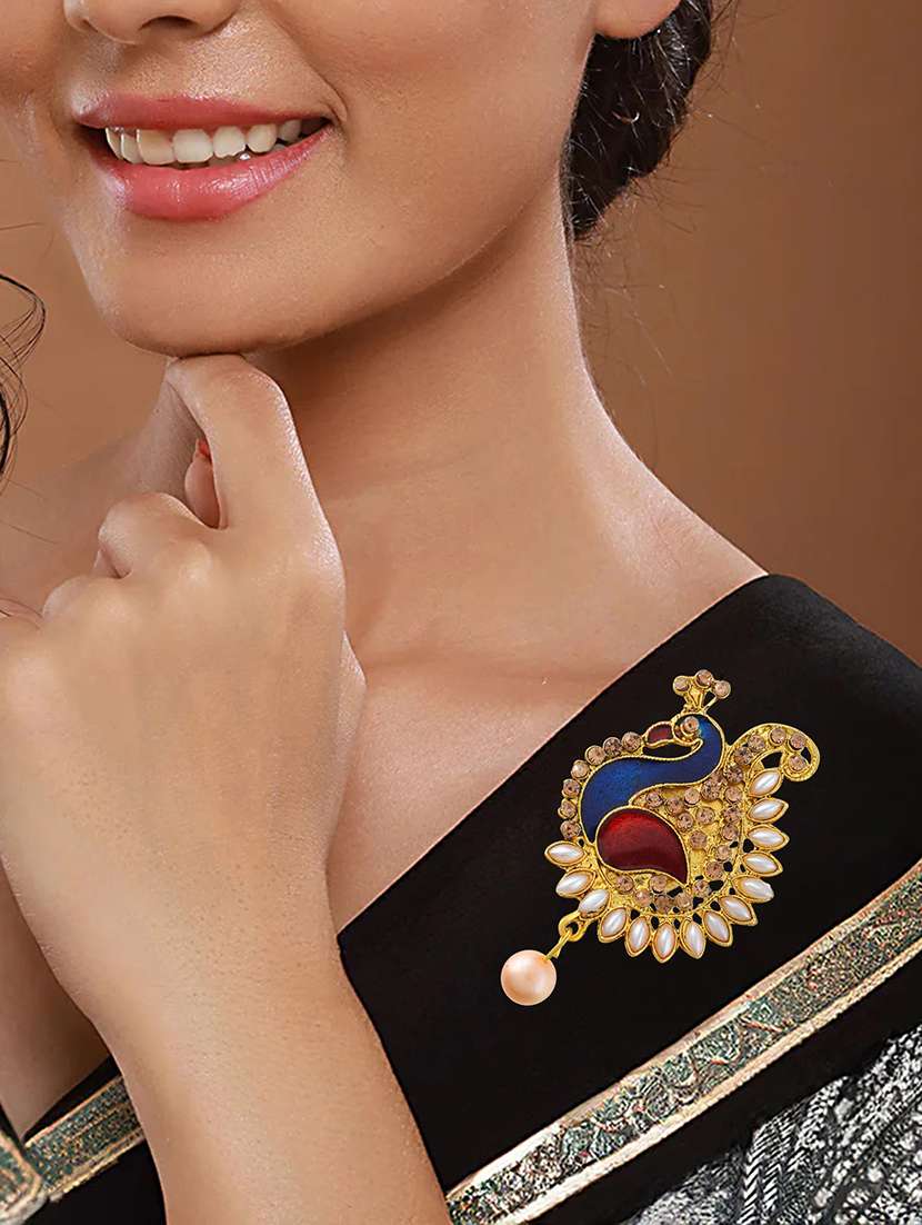 brass gold plated pearl cz shaped sareepin brooch - 22289184 -  Standard Image - 1