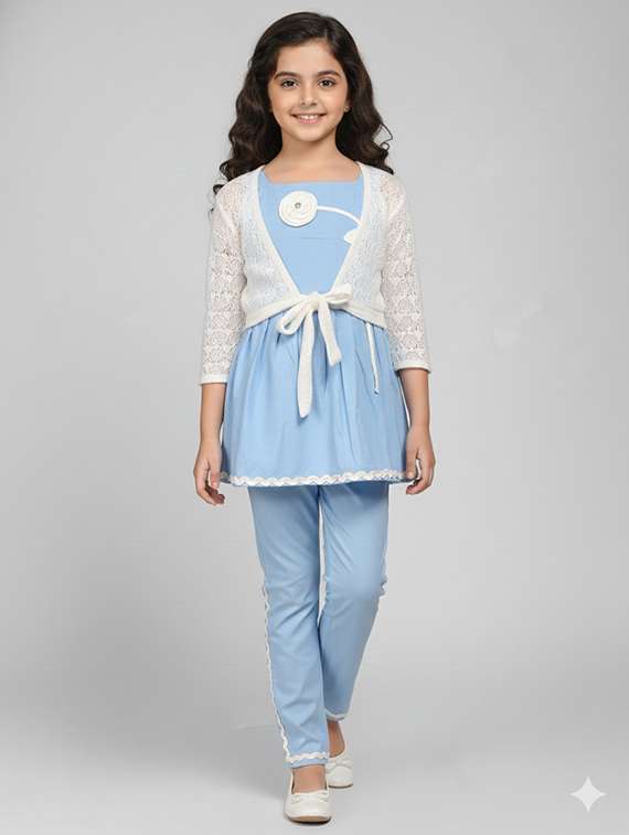 girls solid top & trouser co-ord set