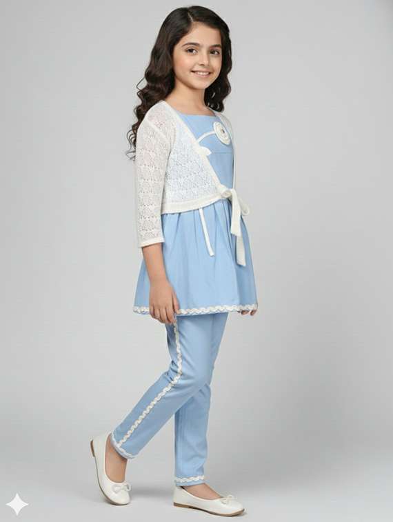 girls solid top & trouser co-ord set - 22289306 -  Standard Image - 1