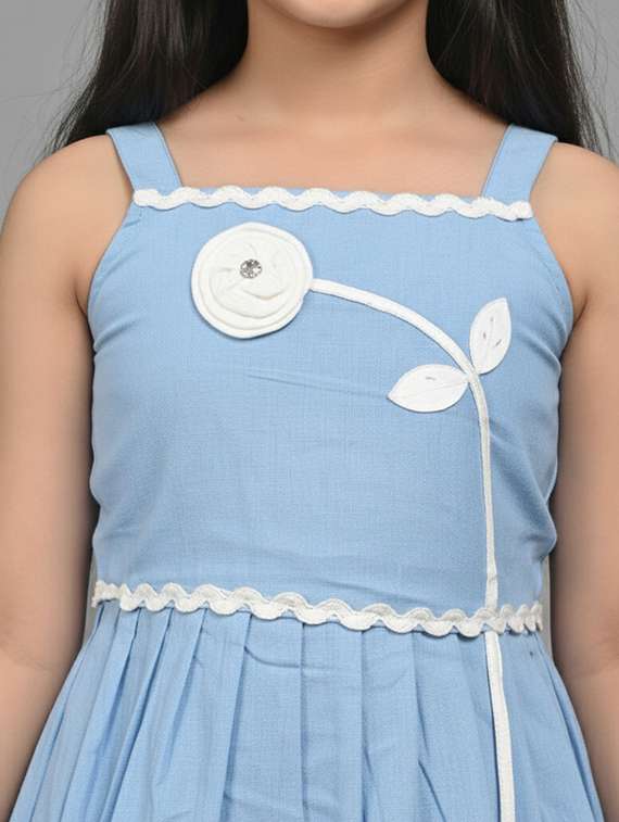 girls solid denim top & trouser co-ord set - 22289309 -  Standard Image - 4