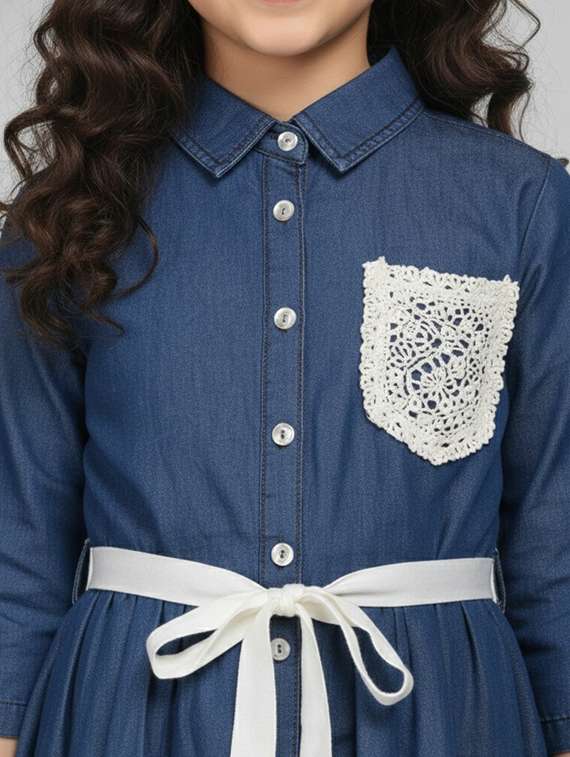 girls solid denim top & trouser co-ord set - 22289311 -  Standard Image - 4