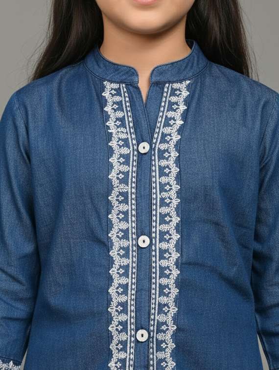 Girls Solid Three Quarter Sleeve Ethnic Co-ord Set - 22289312 -  Standard Image - 4