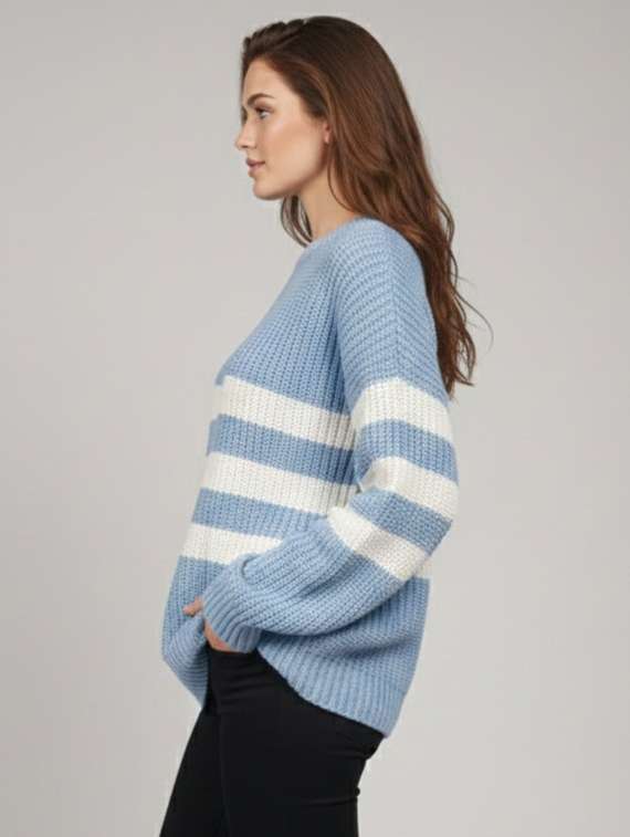 women striped long sleeve oversized pullover - 22289313 -  Standard Image - 1