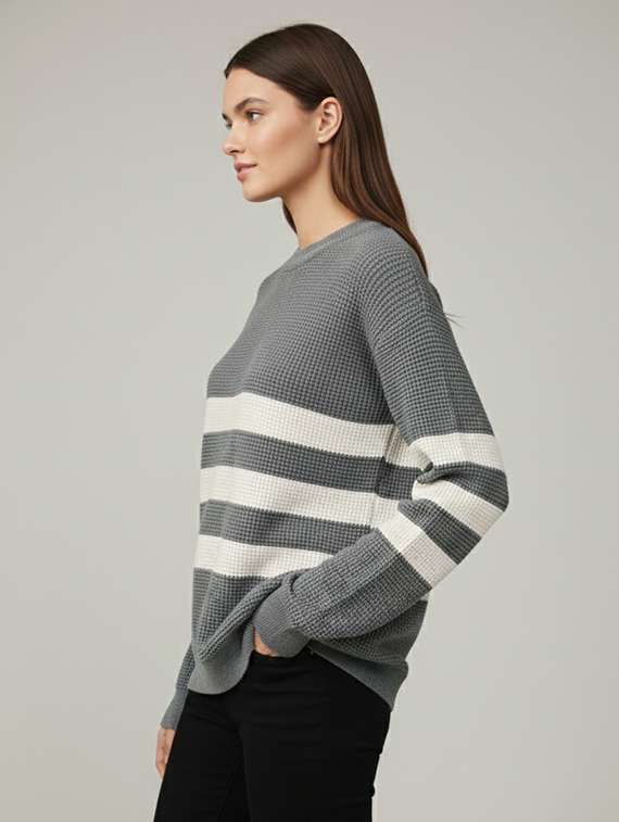 women striped long sleeve oversized pullover - 22289314 -  Standard Image - 1